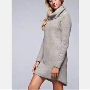 Grey Turtleneck Knit Sweater-Dress